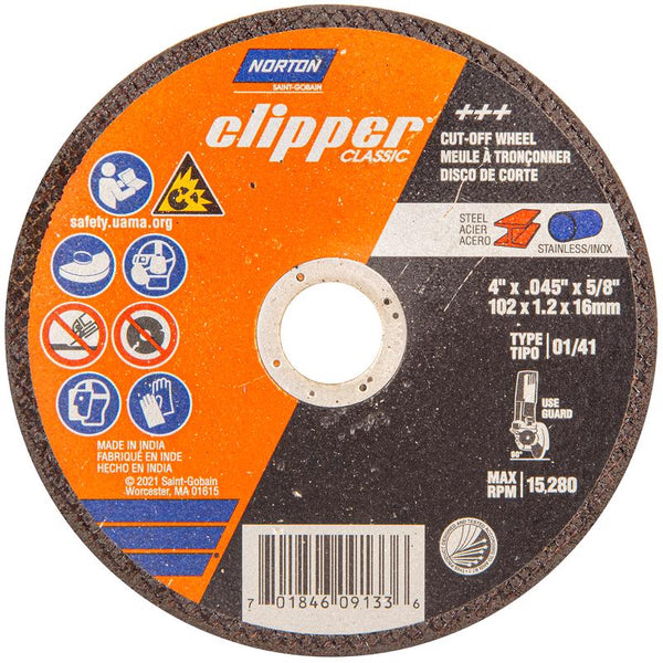 Disco de corte clásico de óxido de aluminio Norton Clipper de 4 pulg. DX de 5/8 pulg., paquete de 1
