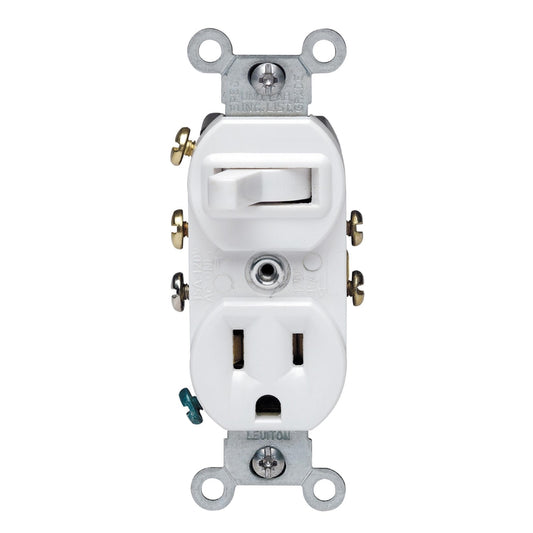 Leviton 032-05245-00W 120 Volt White 3-Way Combination Switch With Receptacle
