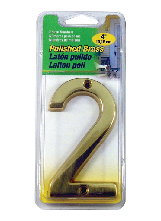 Hy-Ko 4 in. Gold Nail-On Brass 2 1 pc. Number (Pack of 3)