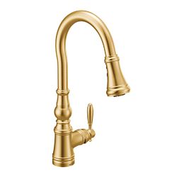 Brushed gold one-handle high arc pulldown kitchen faucet