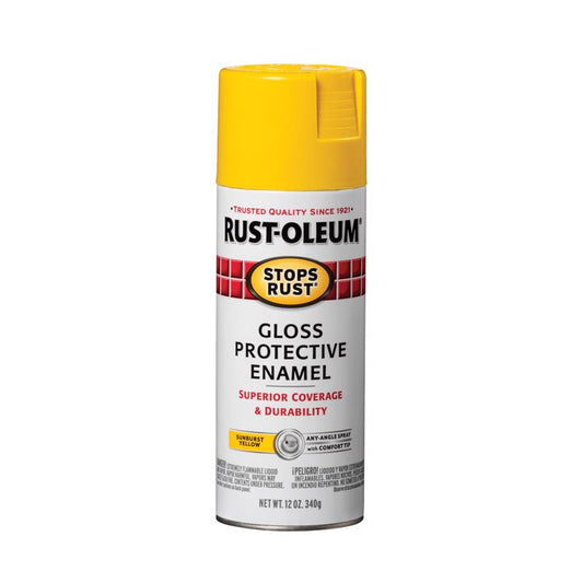 Rust-Oleum Stops Rust Gloss Sunburst Yellow Spray Paint 12 Oz. (Pack Of 6)