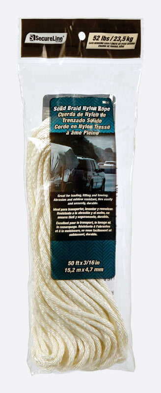 SecureLine 3/16 in. D X 50 ft. L White Solid Braided Nylon Rope