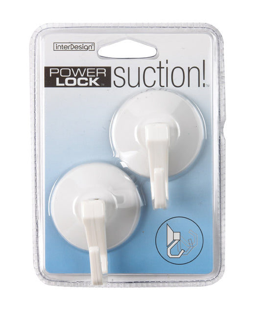 iDesign 2 in. L White Plastic Small and Medium Power Lock Suction! Hook 2 lb. cap. 2 pk