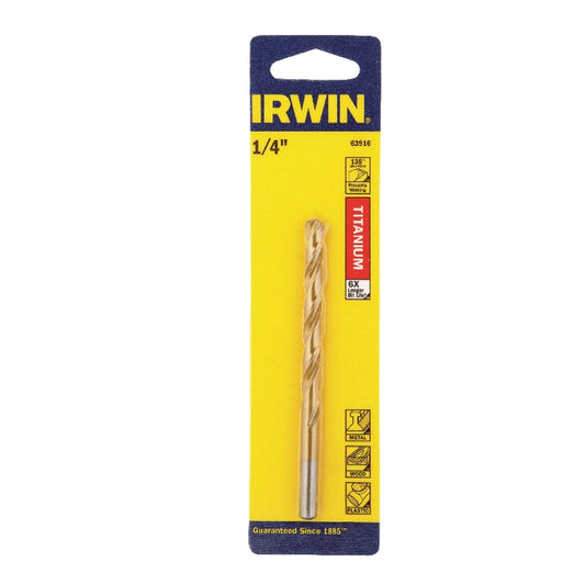 Irwin 1/4 in. X 4 in. L High Speed Steel Drill Bit Straight Shank 1 pc (Pack of 3)