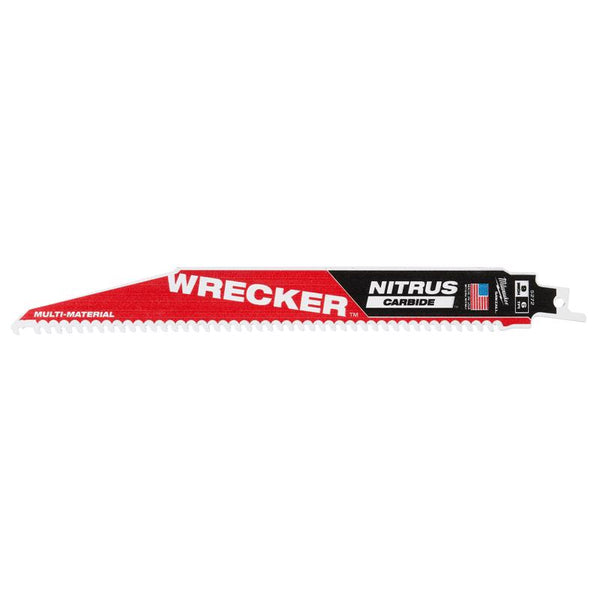 Hoja de sierra recíproca de carburo de nitruro de 9 pulgadas Milwaukee Wrecker, 6 dientes por pulgada, paquete de 3