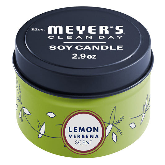 Mrs. Meyers White Lemon Verbena Scent Tin Candle 1.83 in. H x 2.96 in. Dia. 2.9 oz. (Pack of 8)