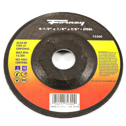Forney 4-1/2 in. Dia. x 1/8 in. thick x 7/8 in. Grinding Wheel 1 pc.