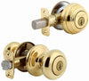 Kwikset SmartKey Juno Polished Brass Entry Knob and Single Cylinder Deadbolt KW1 1-3/4 in.