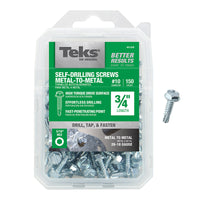 Teks No. 10  x 3/4 in. L Hex Washer Head Zinc-Plated Steel Sheet Metal Screws 150 pk