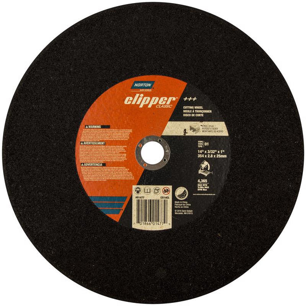Disco de corte clásico de óxido de aluminio Norton Clipper de 14 pulg. DX de 1 pulg., paquete de 1