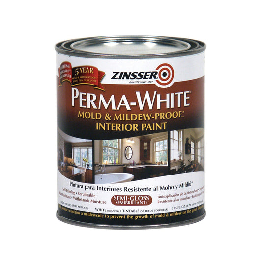 Zinsser 02754 Quart Semi-Gloss Perma-WhiteÂ® Mildew-Proof Bathroom Paint