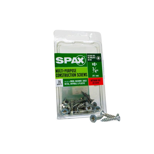 SPAX No. 8 x 3/4 in. L Phillips/Square Flat Head Zinc-Plated Steel Multi-Purpose Screw 35 each