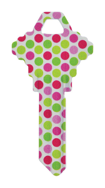 Llave en blanco universal para casa/oficina Hillman Wackey Polka Dots (paquete de 6).