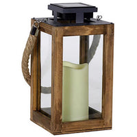 Exhart 11 in. Solar Power Glass/Wood Black/Brown Solar Lantern with Candle (Pack of 4)