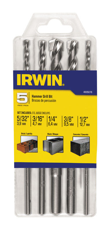 Irwin Carbide Tipped Percussion Drill Bit Set Straight Shank 5 pc
