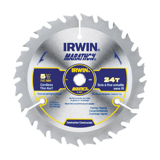 Irwin Marathon 5-1/2 in. D X 10 mm Carbide Circular Saw Blade 24 teeth 1 pk