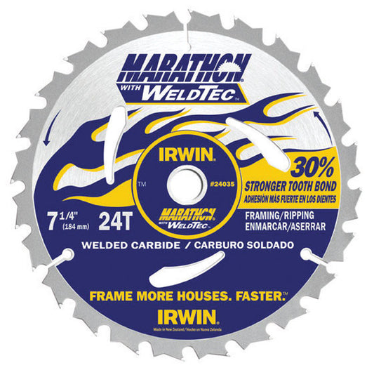 Irwin Marathon 7-1/4 in. Dia. x 5/8 in. Carbide Circular Saw Blade 24 teeth 1 pk (Pack of 10)