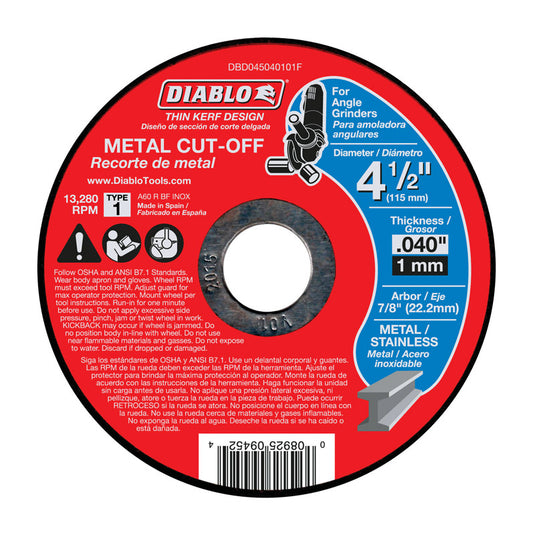 Diablo 4-1/2 in. D X 7/8 in. Aluminum Oxide Metal Cut-Off Disc 1 pk