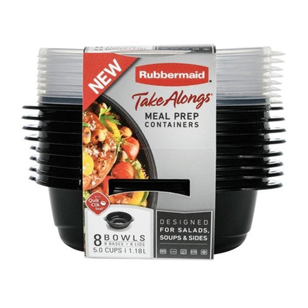 Contenedor para alimentos y tapa de 5 tazas de color negro de Rubbermaid Take Alongs, paquete de 8