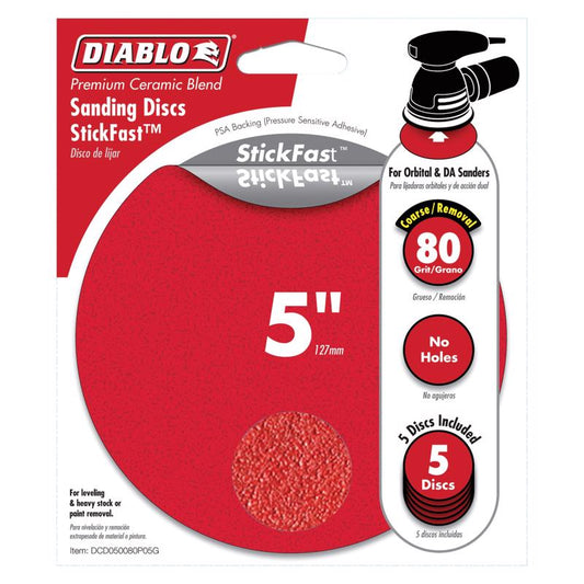 Diablo StickFast 5 in. Ceramic Blend Adhesive Sanding Disc 80 Grit Coarse 5 pk