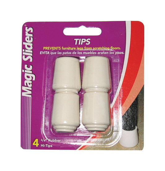 Magic Sliders Rubber Self Adhesive Leg Tip White Round 3/4 in. W 4 pk