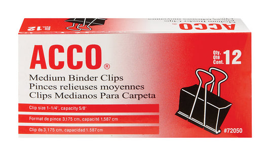 Acco Medium Black/Silver Binder Clips 12 pk