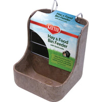 Kaytee Hay-N-Food Bin Feeder with Hanging Hooks for Small Animals, Dual Hay and Food Compartments, 5.75 x 5.75 x 7 in
