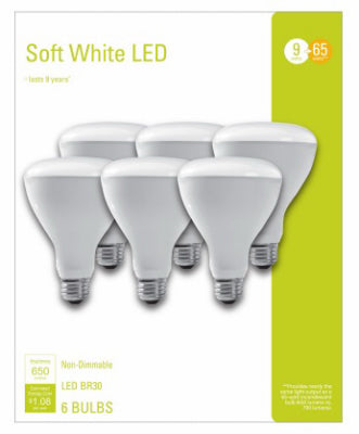 GE BR30 E26 (Medium) LED Light Bulb Soft White 65 Watt Equivalence 6 pk