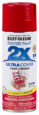 Rust-Oleum Painter's Touch 2X Ultra Cover Satin Apple Red Spray Paint 12 oz. (Pack of 6)