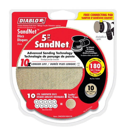 Diablo SandNet 5 in. Aluminum Oxide Hook and Lock Sanding Disc 180 Grit Very Fine 10 pk