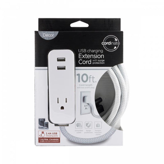 Cordinate Indoor 10 ft. L Gray/White Extension Cord 10/3