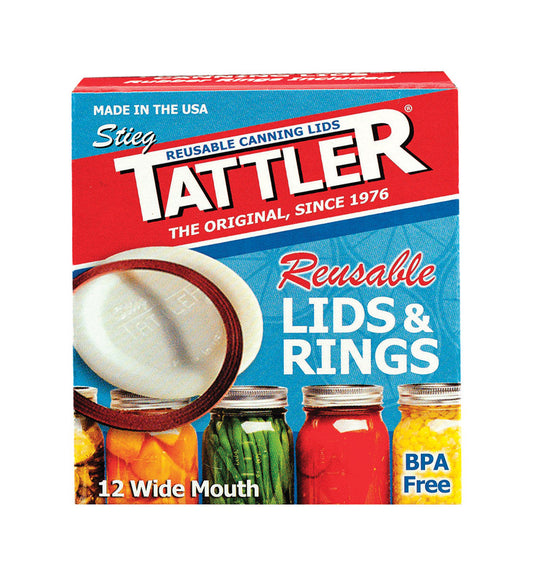 Tattler  Wide Mouth  Canning Lids with Rubber Rings  12 pk
