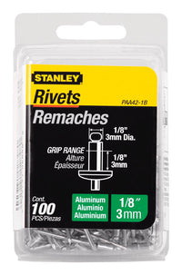 Stanley 1/8 in. D X 1/8 in. Aluminum Blind Rivets Silver 100 pk