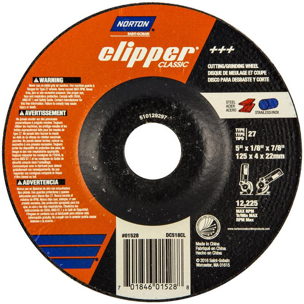 Disco de amolar clásico Norton Clipper de 5 pulg. DX de 7/8 pulg.