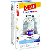 Glad Force Flex Plus 13 gal Mountain Air Scent Tall Kitchen Bags Drawstring 34 pk (Pack of 6)