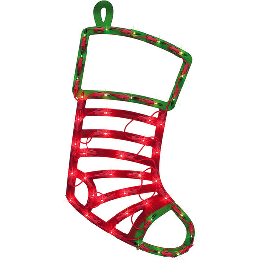 IG Design Green/Red Lit Stocking Silhouette Window Decoration 16 in.