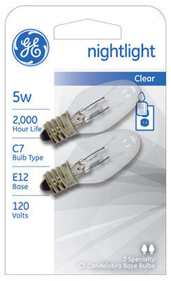 Night Light Bulb, Clear, 5-Watts, 2-Pk.