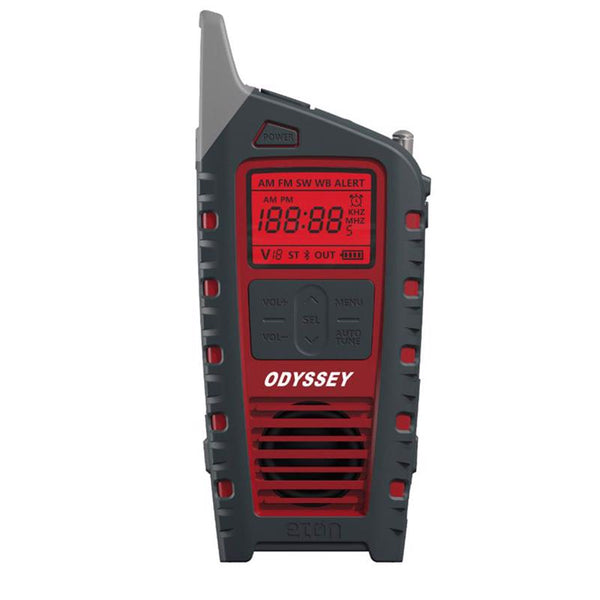 Reloj despertador digital Eton negro y rojo con alerta meteorológica y funcionamiento a pilas