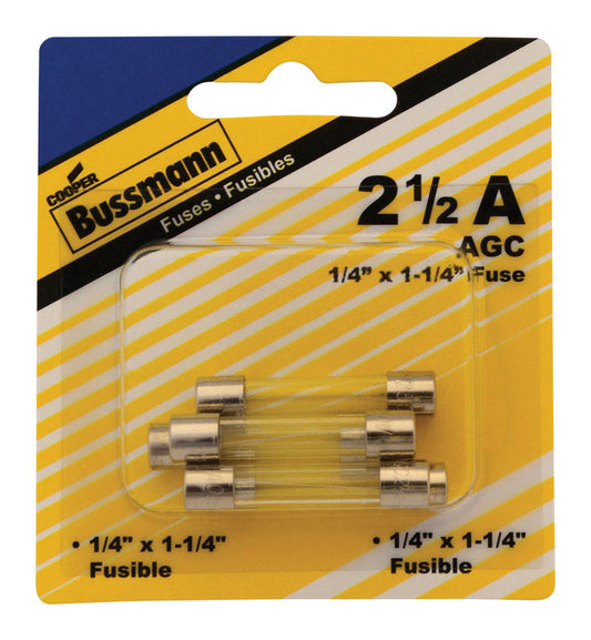 Bussmann 2-1/2 amps 250 Glass Fast Acting Glass Fuse 5 pk (Pack of 5)