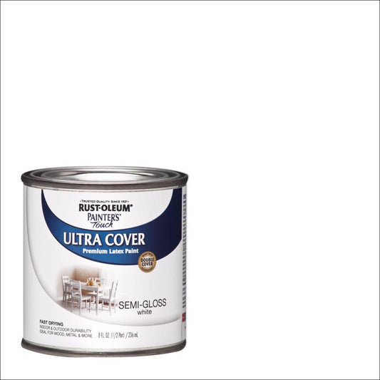 Rust-Oleum Painters Touch Semi-Gloss White Ultra Cover Paint Indoor and Outdoor 200 g/L 0.5 pt.
