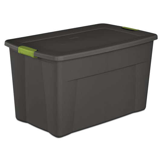 Sterilite 19453V04 35 Gallon Flat Gray Tote With Green Latches (Pack of 4)