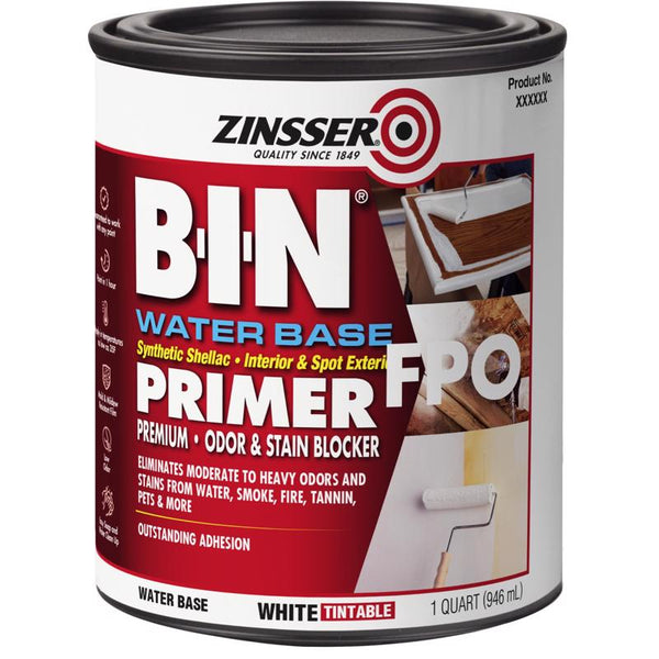 Imprimador Zinsser B-I-N blanco a base de agua, bloqueador de manchas y olores, de 1 qt (paquete de 4)