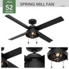 Hunter Spring Mill 52 in. Matte Black LED Indoor and Outdoor Ceiling Fan