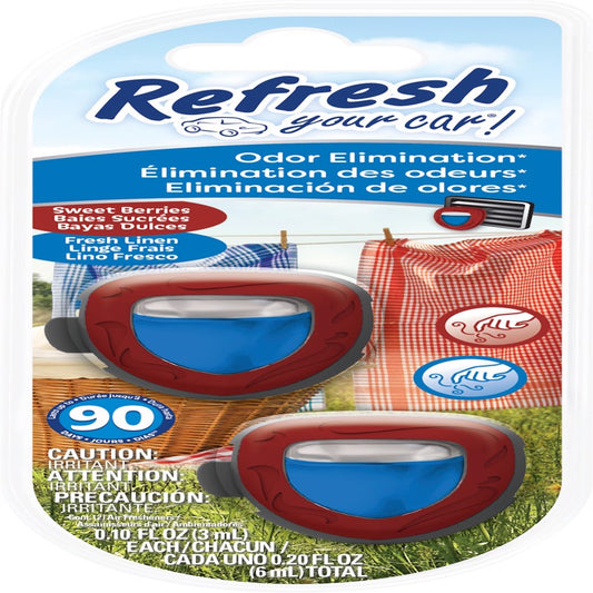 Refresh Your Car! Sweet Berry/Fresh Linen Scent Mini Car Diffuser 0.1 oz Liquid