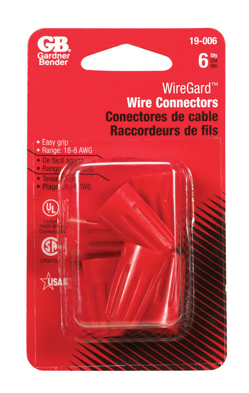 Gardner Bender WingGard 18-10 Ga. Copper Wire Wire Connector Red 6 pk