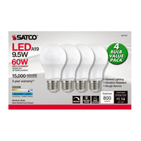 Satco A19 E26 (Medium) LED Bulb Natural Light 60 Watt Equivalence 4 pk