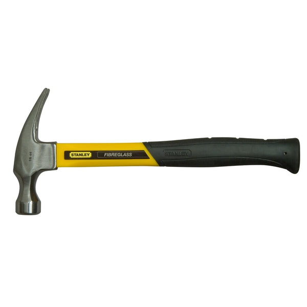 Martillo de uña y garra para clavos Stanley de 16 oz, cara lisa, mango de fibra de vidrio de 12 3/4 in.