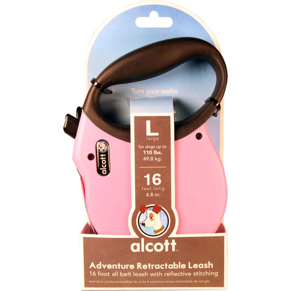 Alcott Adventure Retractable Belt Leash Large 16 ft for Dogs with Soft Grip Handle Pink