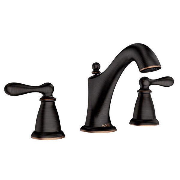Grifo para lavabo de baño tradicional de dos manijas Moen Caldwell en bronce de 8 a 16 pulgadas.
