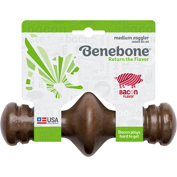 Benebone Zaggler Dog Chew Toy Bacon Flavor Medium Durable Nylon for Dogs Under 60 lbs